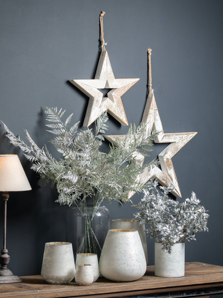 Large Antique White Wooden Sparkle Star