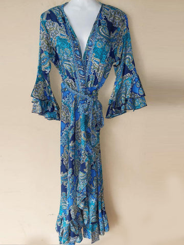 Colbalt Wrap Silk Mix Floral Dress by Y Why