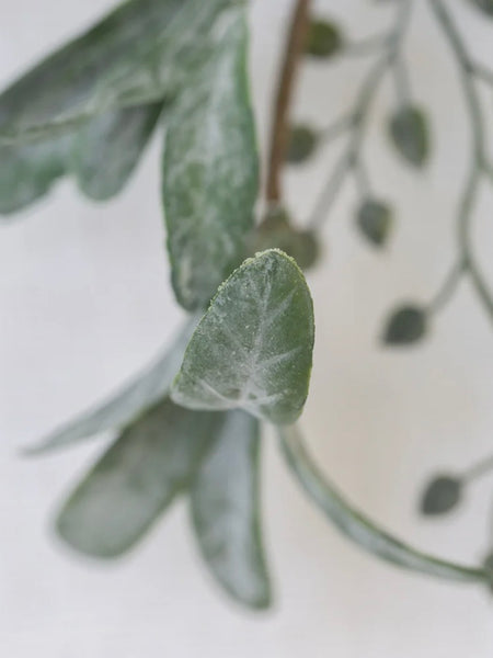 Faux Iced Red Berry Sprig With Frosted Leaves