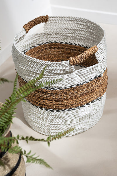 Small White/Natural Woven Laura Basket