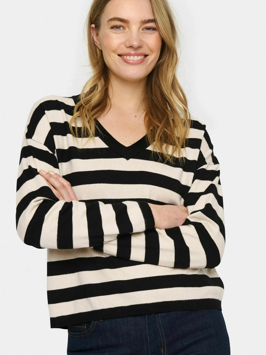 Black & Cream Stripe Jumper By Saint Tropez