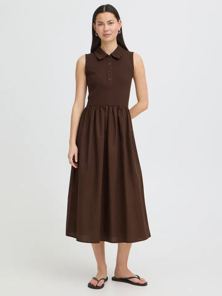 Chocolate Mixed Media Midi Dress by Ichi