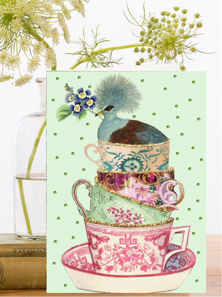Hand Glittered Cup Greeting Card by Madame Treacle