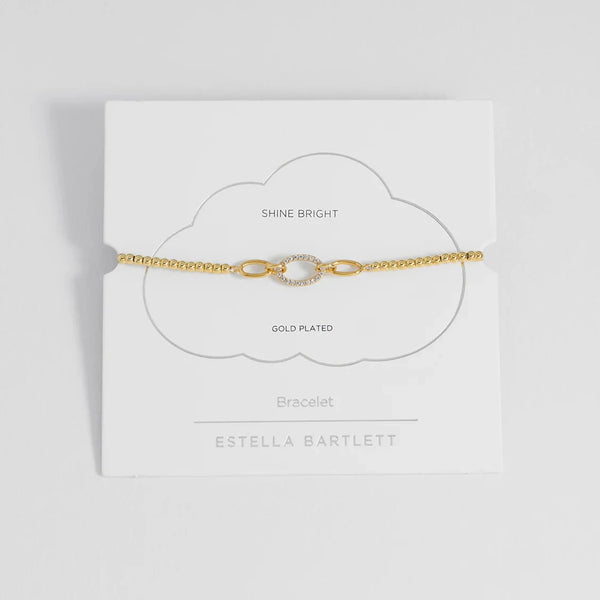 Gold Oval Link CZ Chain Bracelet