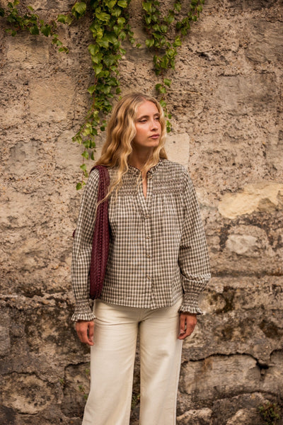 Green Check Smocked Blouse By Lili and Lala