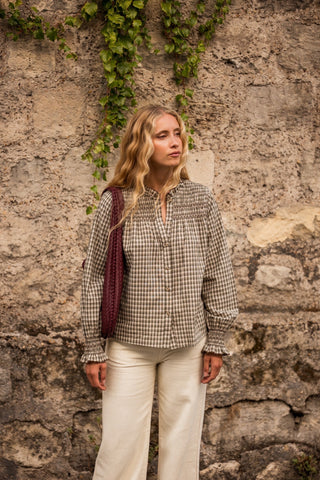 Green Check Smocked Blouse By Lili and Lala