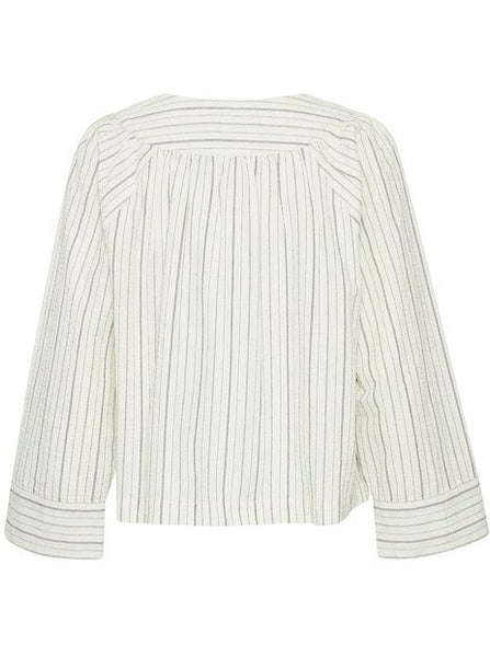 Black Stripe Tie Front Cotton Blouse by ICHI