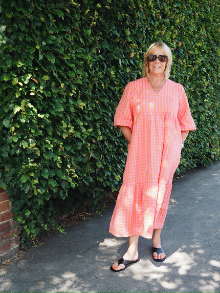 Lina Orange & Pink Gingham Dress