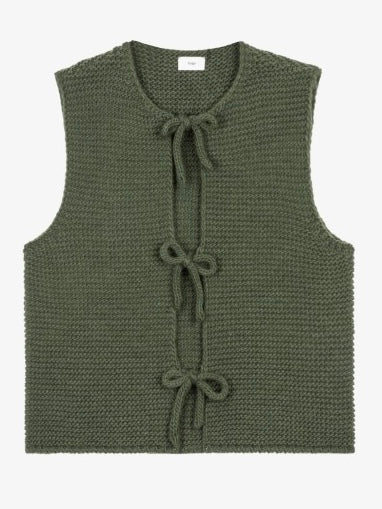 Khaki Tie Knitted Gilet by An’ge