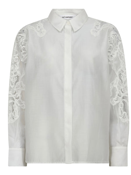 White Organza Lace Detail Shirt by Co’Couture
