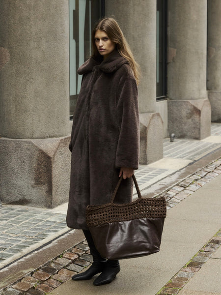 Chocolate Faux Fur Coat by Soaked