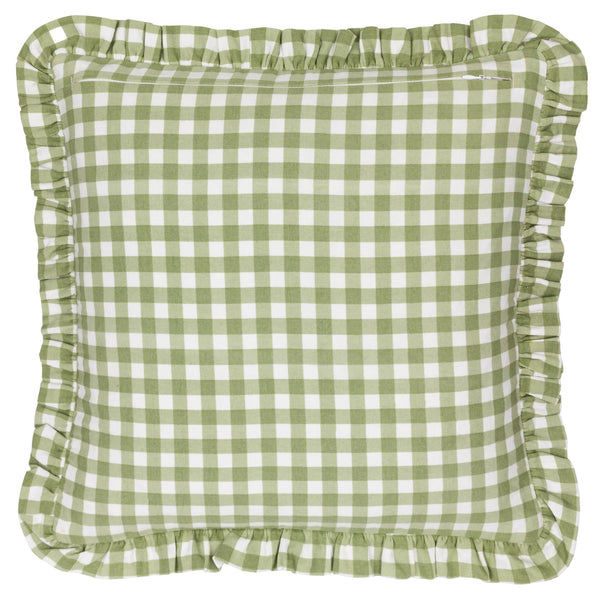 Maude Gingham Cotton Reversible Piped Cushion Sage