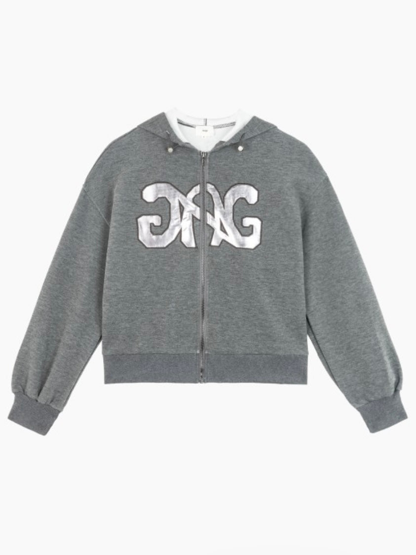 Grey Metallic Zip Sweat by An’ge