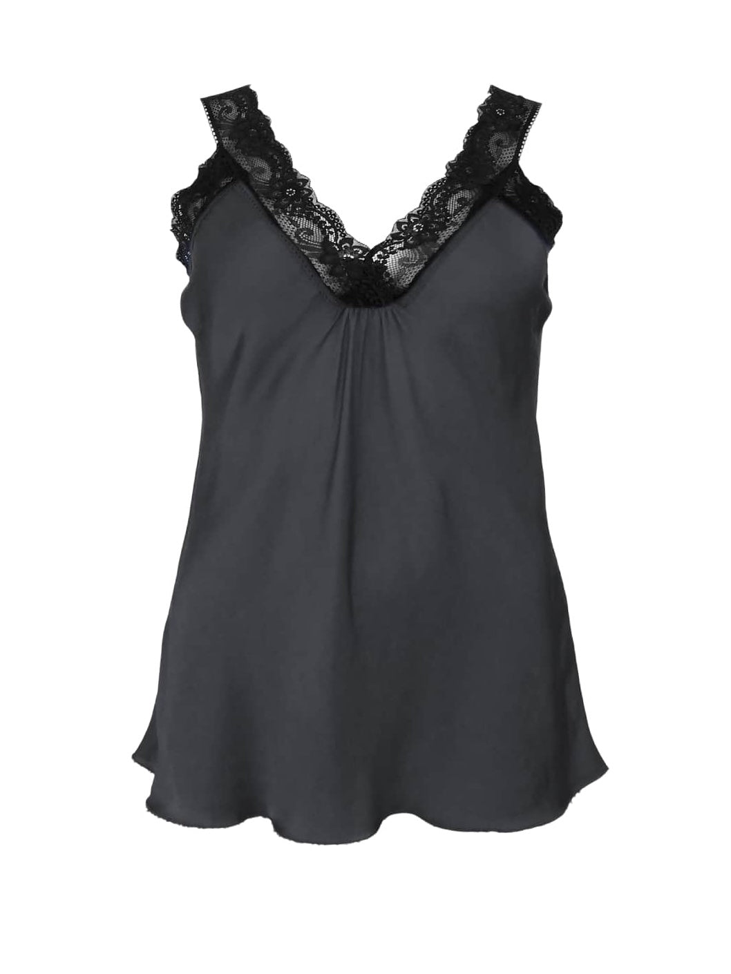 Dark Grey Vintage Lace Strap Top By Black Colour