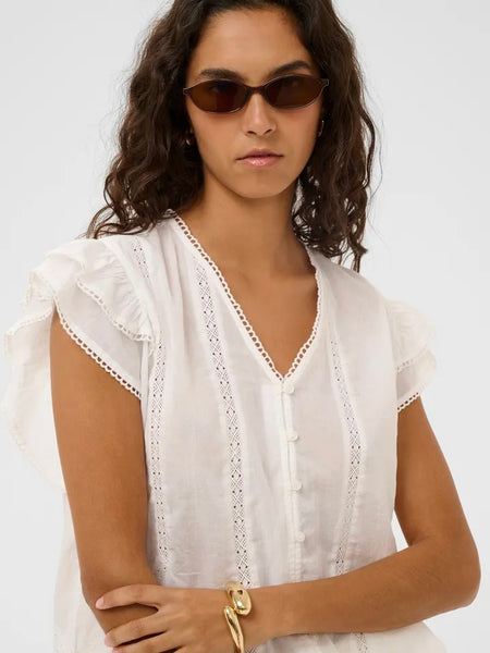 White Cotton Blouse With Lace Detail By Soaked