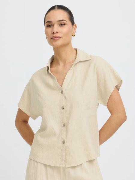 Beige Linen Mix Shirt by B Young