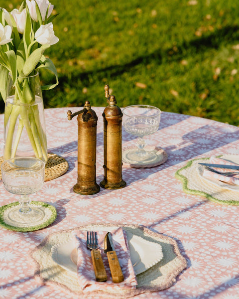 Green Sunburst Block Print Tablecloth 180x280cm