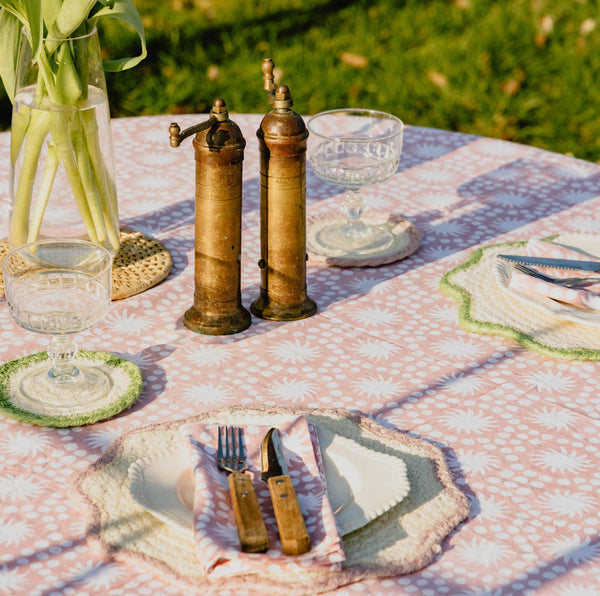 Pink Sunburst Block Print Tablecloth 180x280cm