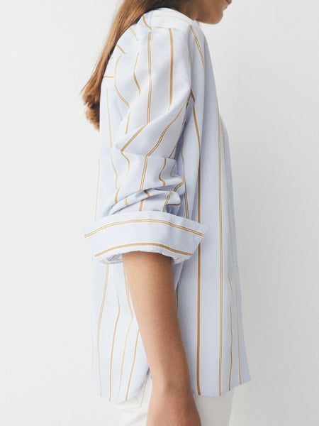 Blue/Camel Stripe Loose Shirt by Ese O Ese