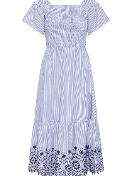 Blue Stripe Embroidered  Dress by B Young