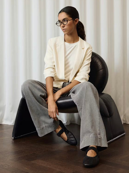 Cream Ruched Sleeve Blazer by Soaked