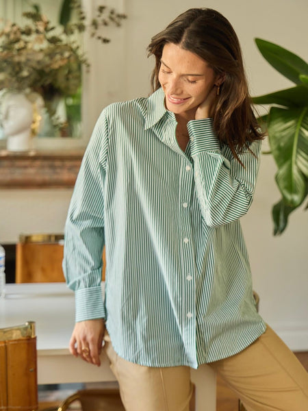 Green Stripe Cotton Shirt by Calie