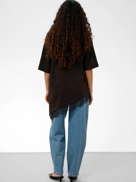 Chocolate Asymmetric Lace Tee By Soaked