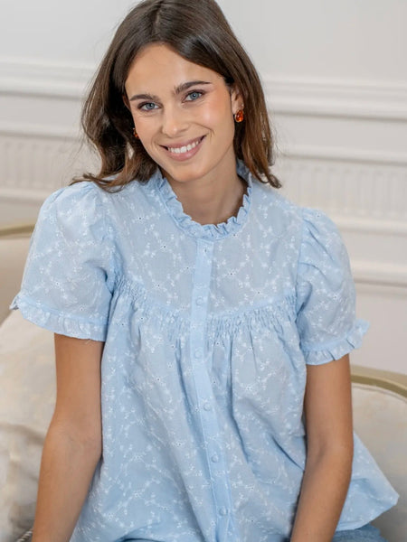 Blue Embroidery Anglaise Blouse by Lovie and Co