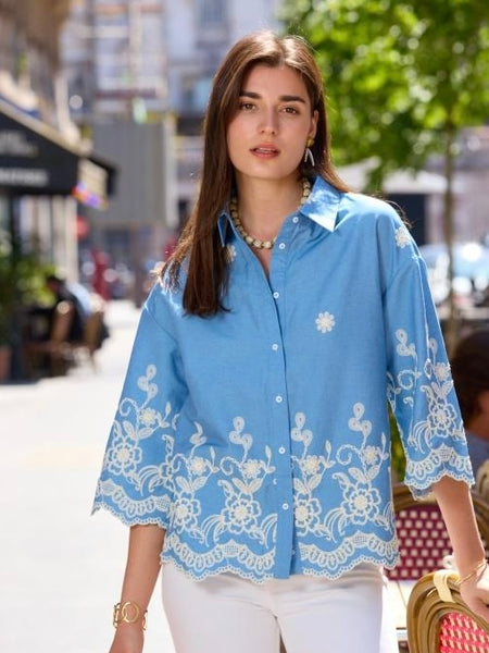 Blue Folklore Embellished Blouse