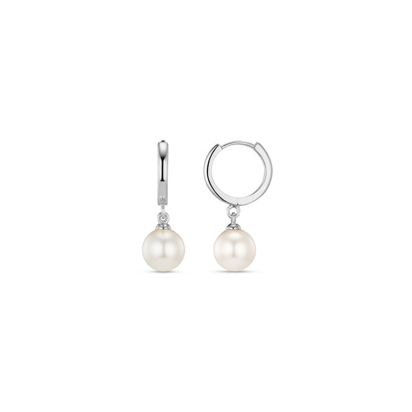 Silver Pearl Drop Huggie Hoop Earrings by Orelia