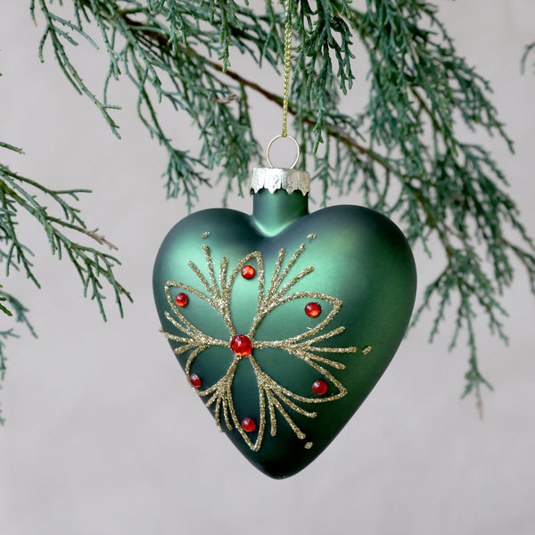 Moss Green Festive Heart Bauble