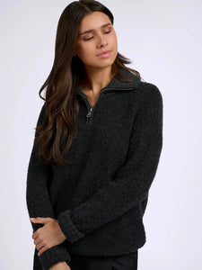 Anthracite Zip Neck Sweater By Yaya