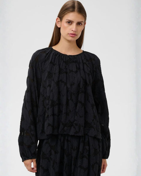 Black Jacquard Zip Blouse by Soaked