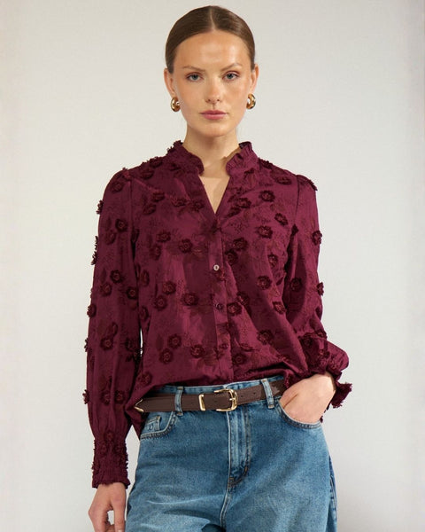 Burgundy Floral Appliqué  Blouse by Nümph