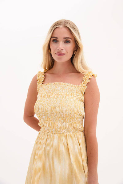 Yellow Stripe Smock Dress by Fika