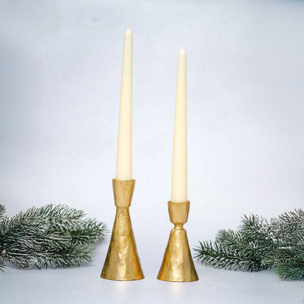Large Gold Hammered Metal Candlestick Holder