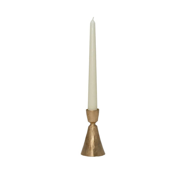 Large Gold Hammered Metal Candlestick Holder