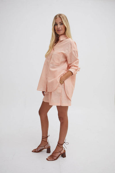 Heidi Orange Stripe Linen Blend Shorts by Fika