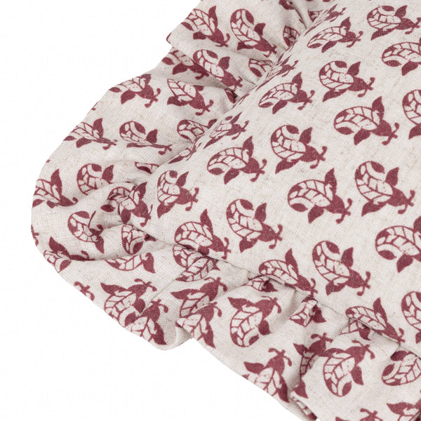 Dark Pink Lulah Block Printed Ruffle Cushion Feather 45cm