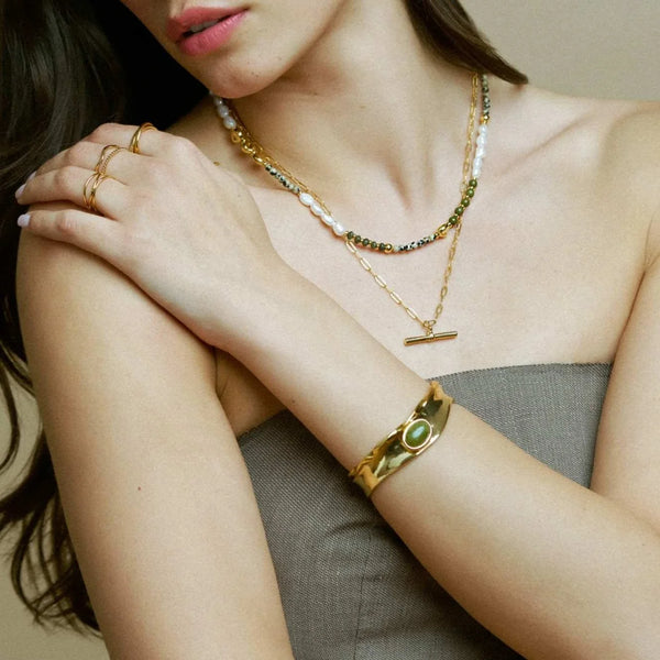 Organic Semi-Precious Green Jade Cuff by Orelia