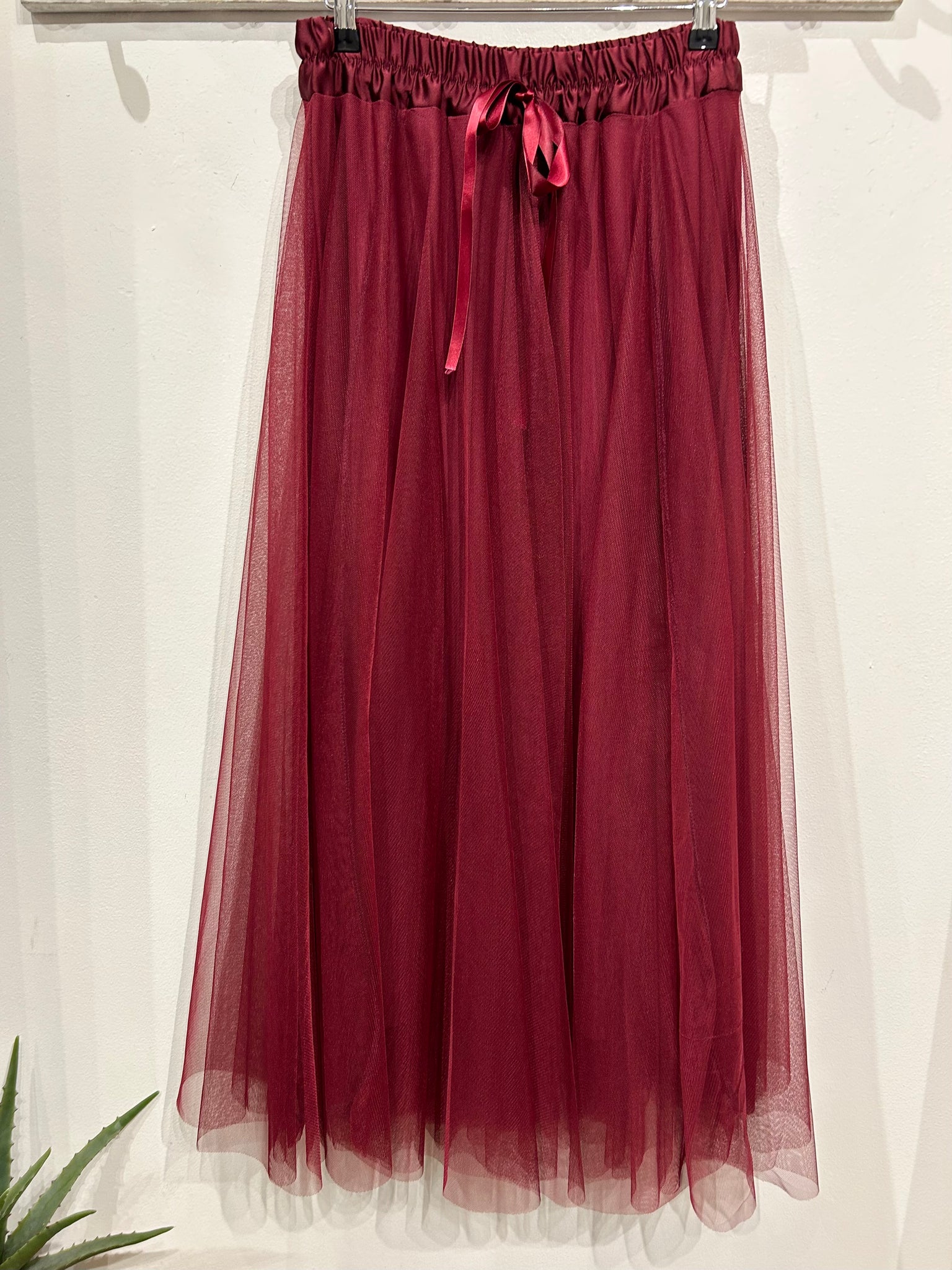 Wine Tulle Maxi Layered Skirt