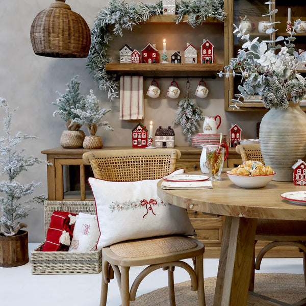 Embroidered Bow & Garland Linen Cushion