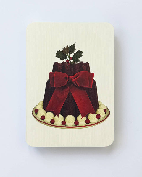 Christmas Plum Pudding Red Velvet Bow Greeting Card | Luxury