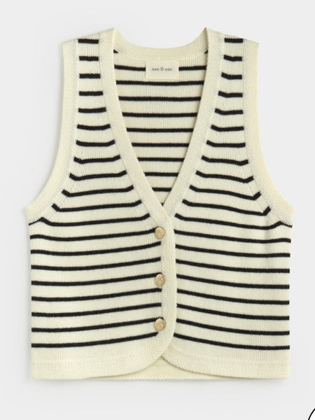 Cream/Black Stripe Sleeveless Cardi by Ese O Ese