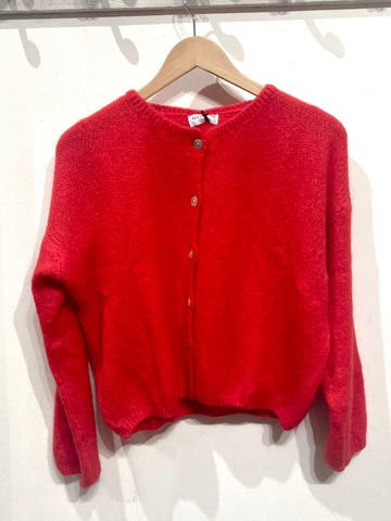 Red Mohair Long Sleeve Sleeve Cardigan