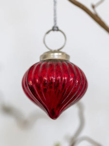 Red Antique Glass Ribbed Bulb Decoration