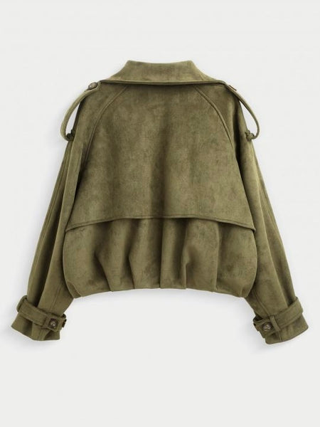 Khaki Revere Boxy Bomber Jacket