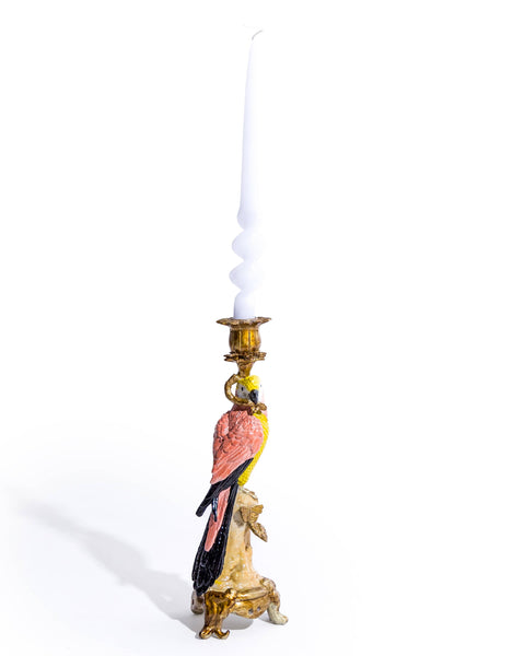 Antiqued Pink Parrot Candle Holder