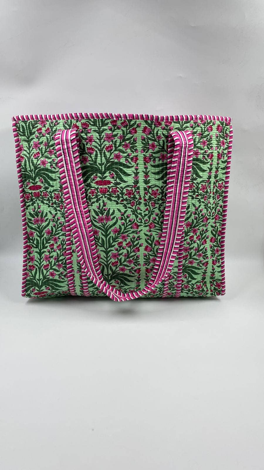 100% Cotton Kantha Quilted Boho Floral Reversible Tote Bag