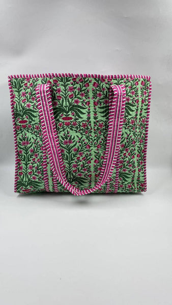 100% Cotton Kantha Quilted Boho Floral Reversible Tote Bag